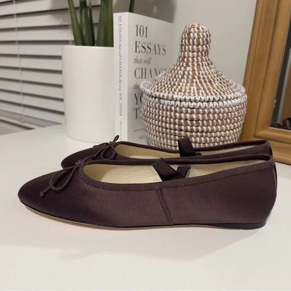 new LOEFFLER RANDALL Leonie satin bow ballet Mary Jane flats 7.5 brown - Picture 8 of 11